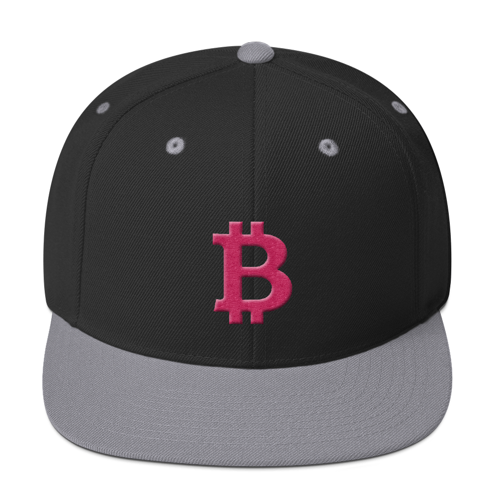 Bitcoin B Snapback Hat Pink  zeroconfs Black/ Silver  
