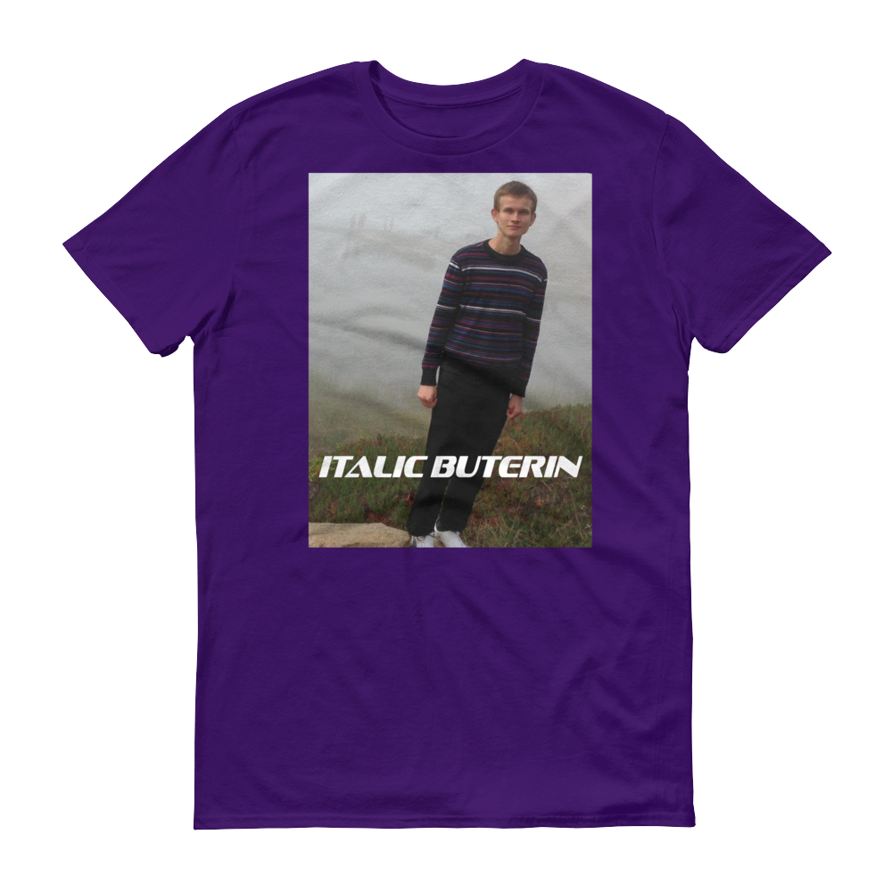 Italic Buterin Ethereum Short-Sleeve T-Shirt  zeroconfs Purple S 