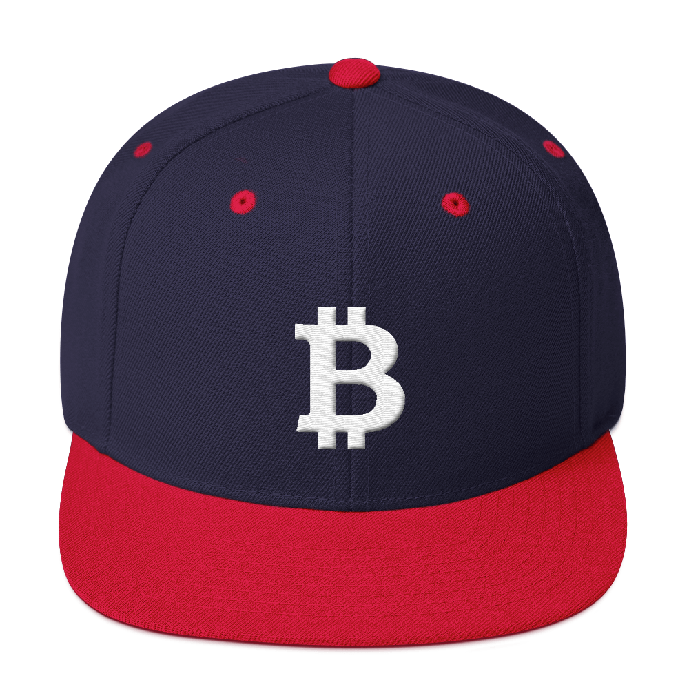 Bitcoin B Snapback Hat White  zeroconfs Navy/ Red  