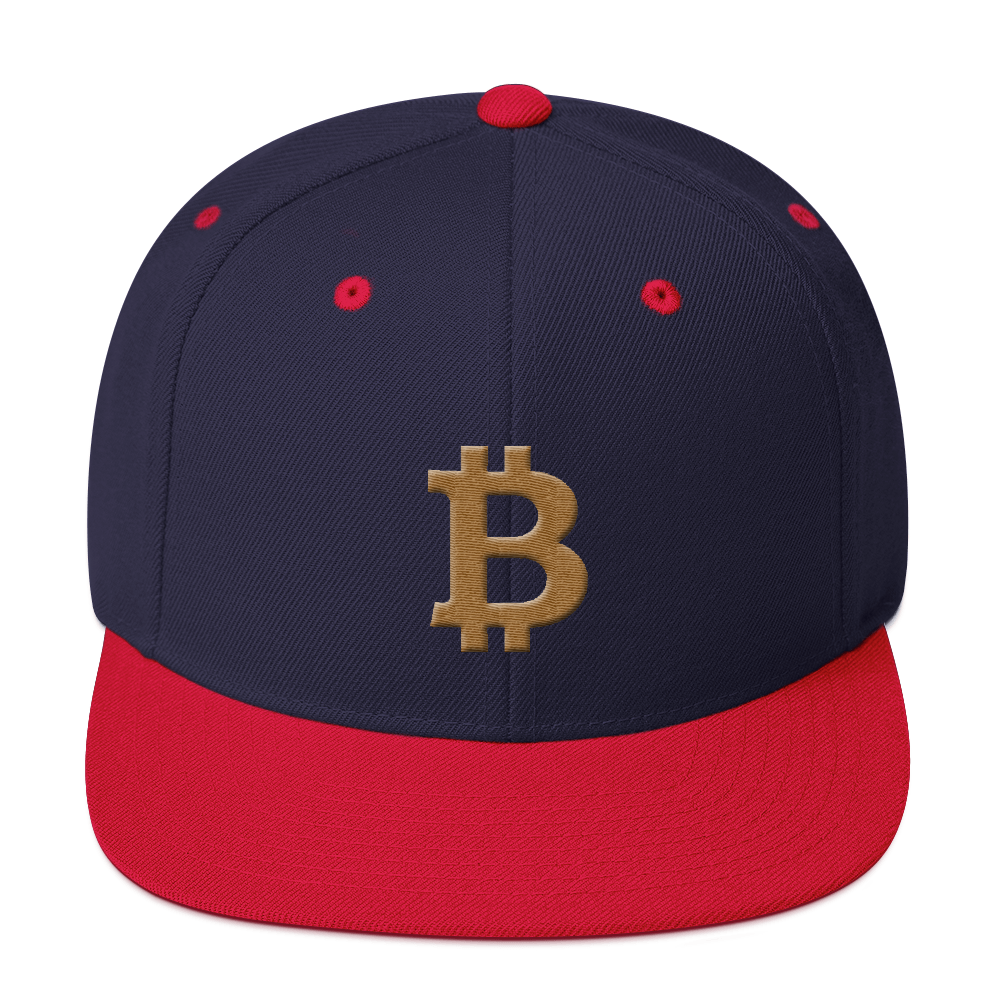 Bitcoin B Snapback Hat Gold  zeroconfs Navy/ Red  
