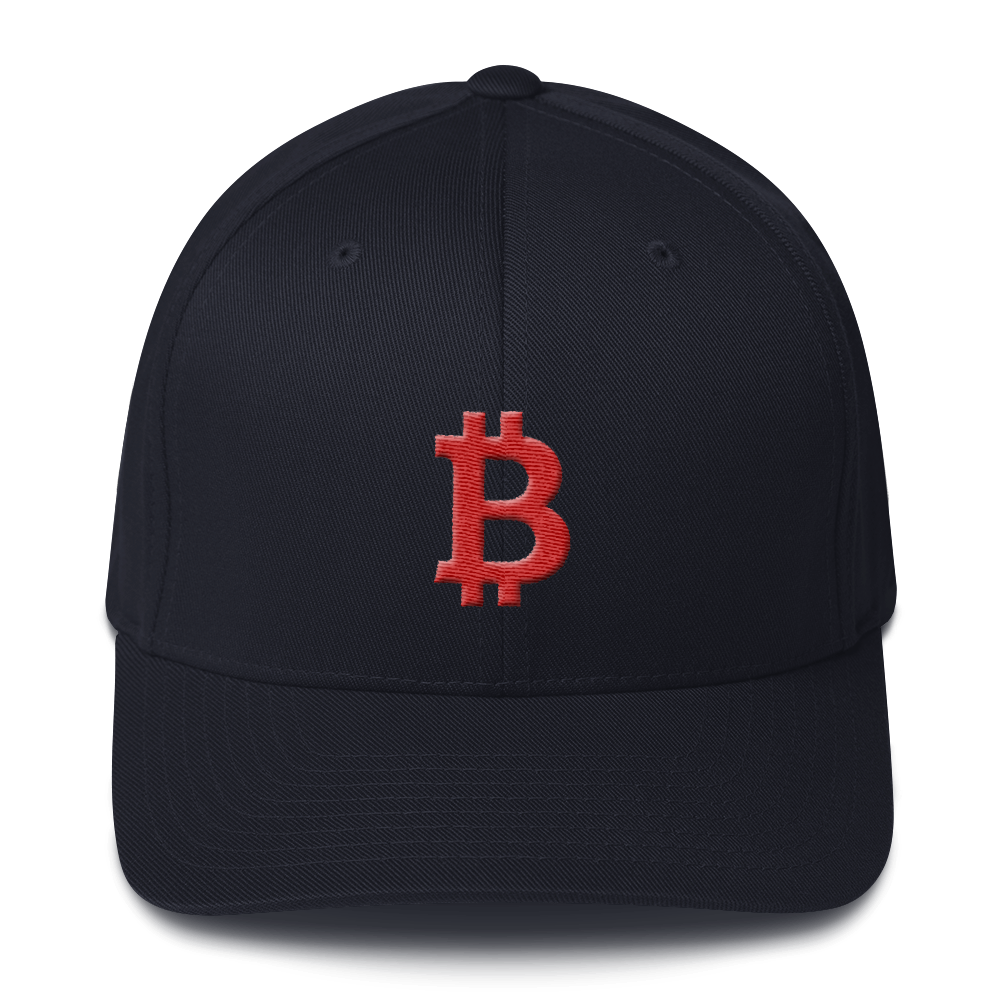 Bitcoin B Flexfit Cap Red  zeroconfs Dark Navy S/M 