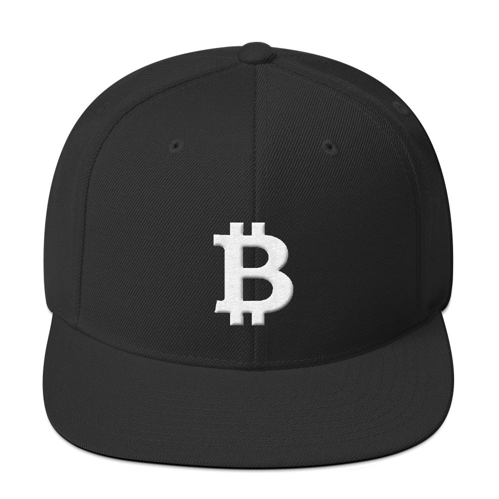 Bitcoin B Snapback Hat White  zeroconfs Black  