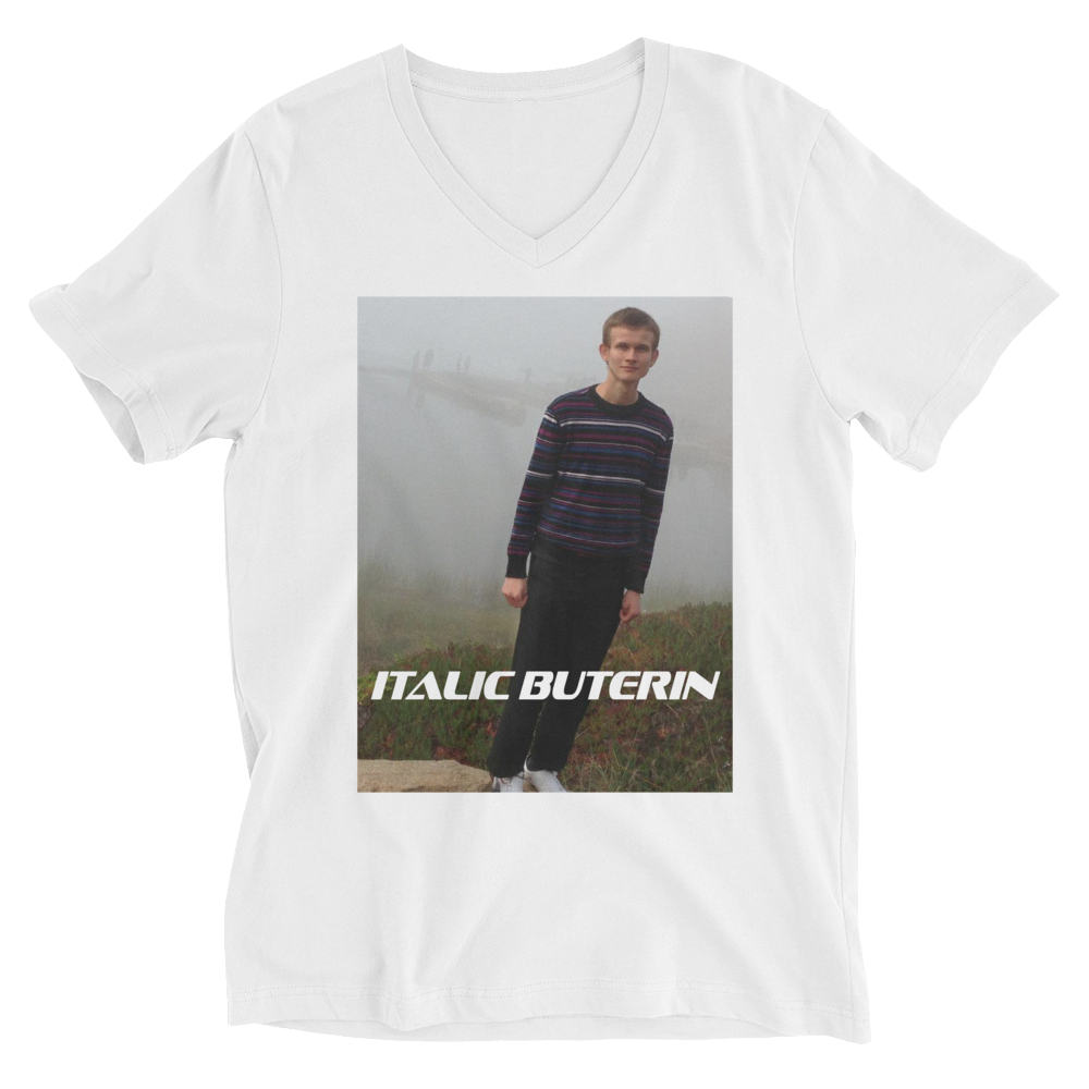 Italic Buterin Ethereum V-Neck T-Shirt  zeroconfs White XS 