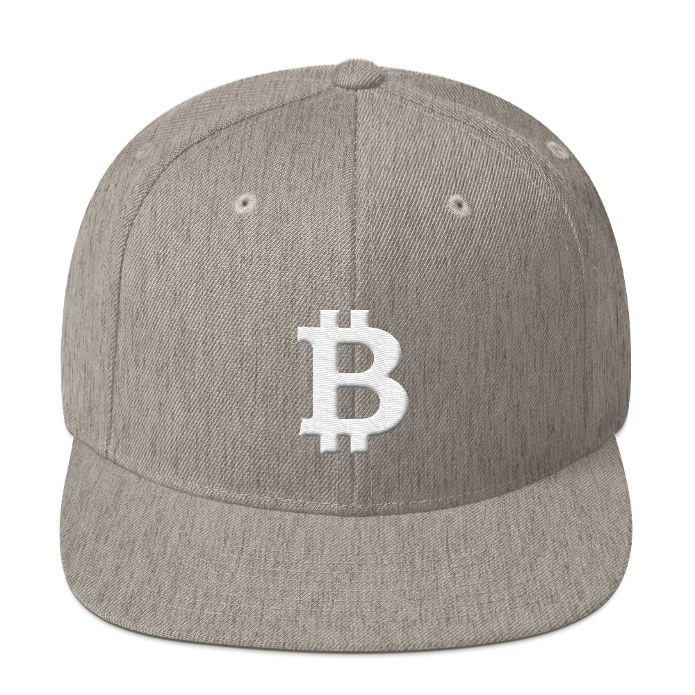 Bitcoin B Snapback Hat White  zeroconfs Heather Grey  