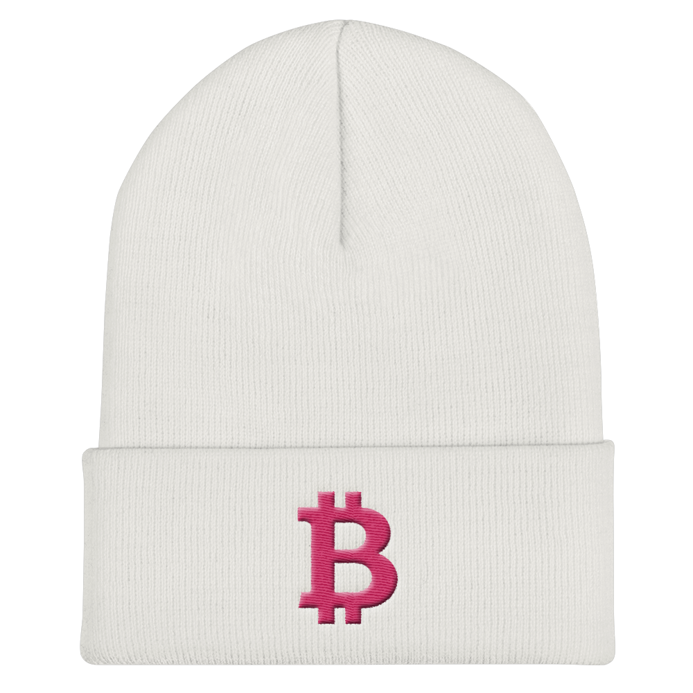 Bitcoin B Cuffed Beanie Pink  zeroconfs White  