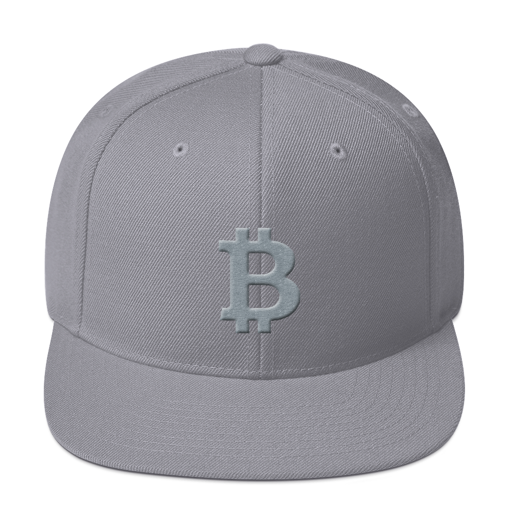 Bitcoin B Snapback Hat Gray  zeroconfs Silver  