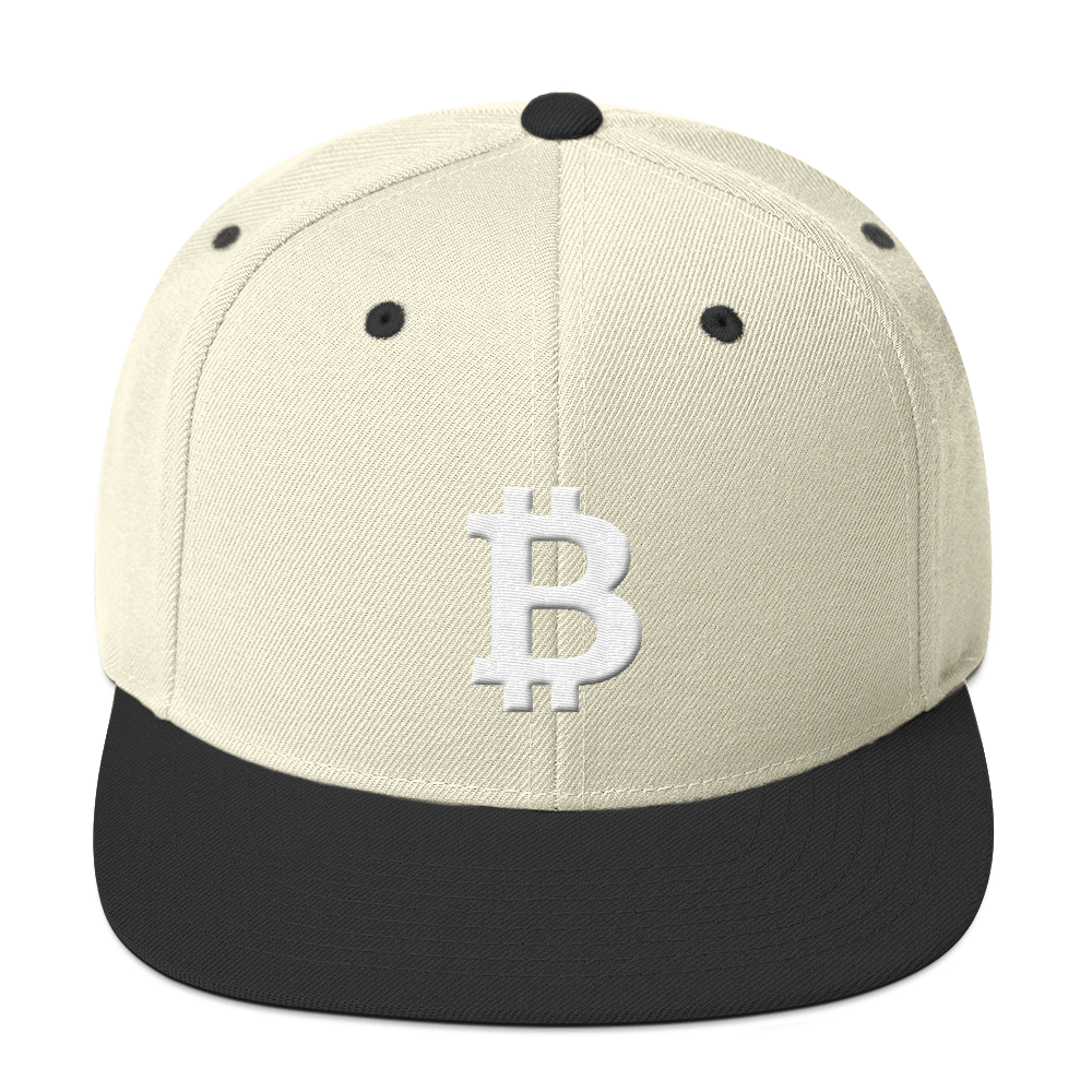 Bitcoin B Snapback Hat White  zeroconfs Natural/ Black  