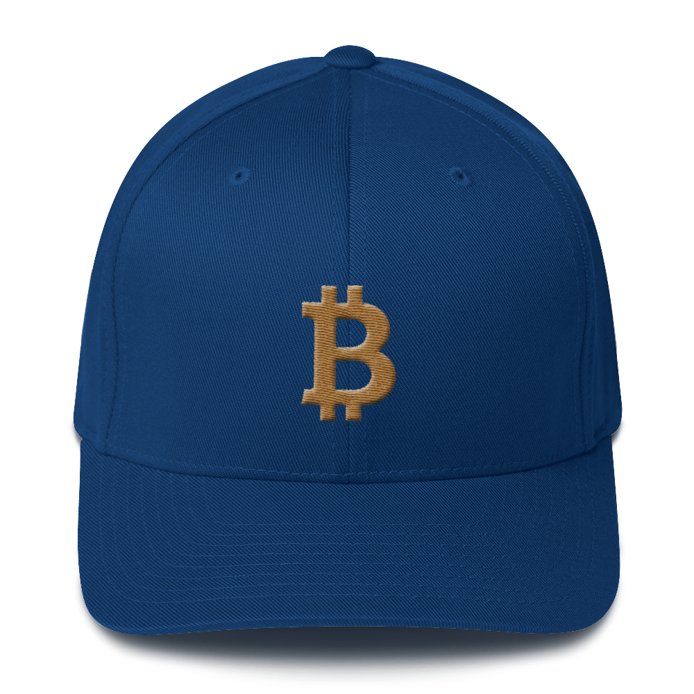 Bitcoin B Flexfit Cap Gold  zeroconfs Royal Blue S/M 