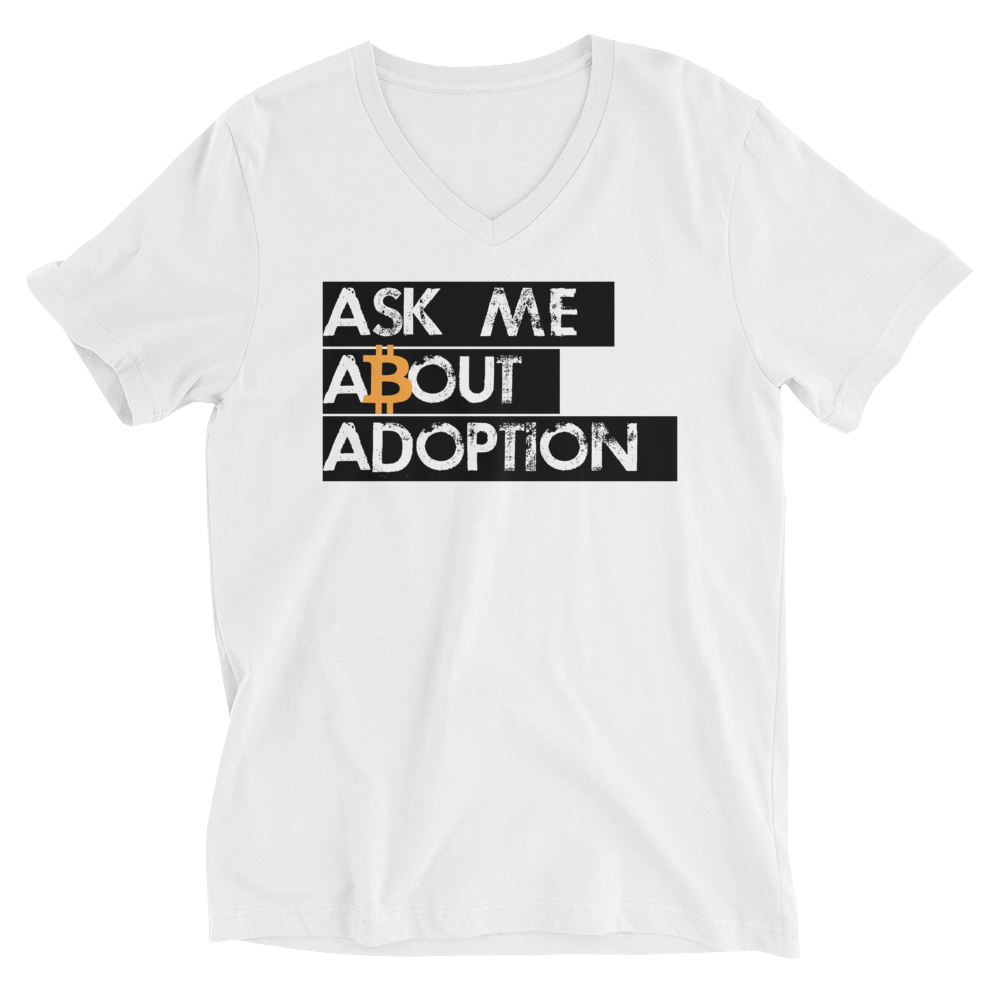 Ask Me About Adoption Bitcoin V-Neck T-Shirt  zeroconfs White S 