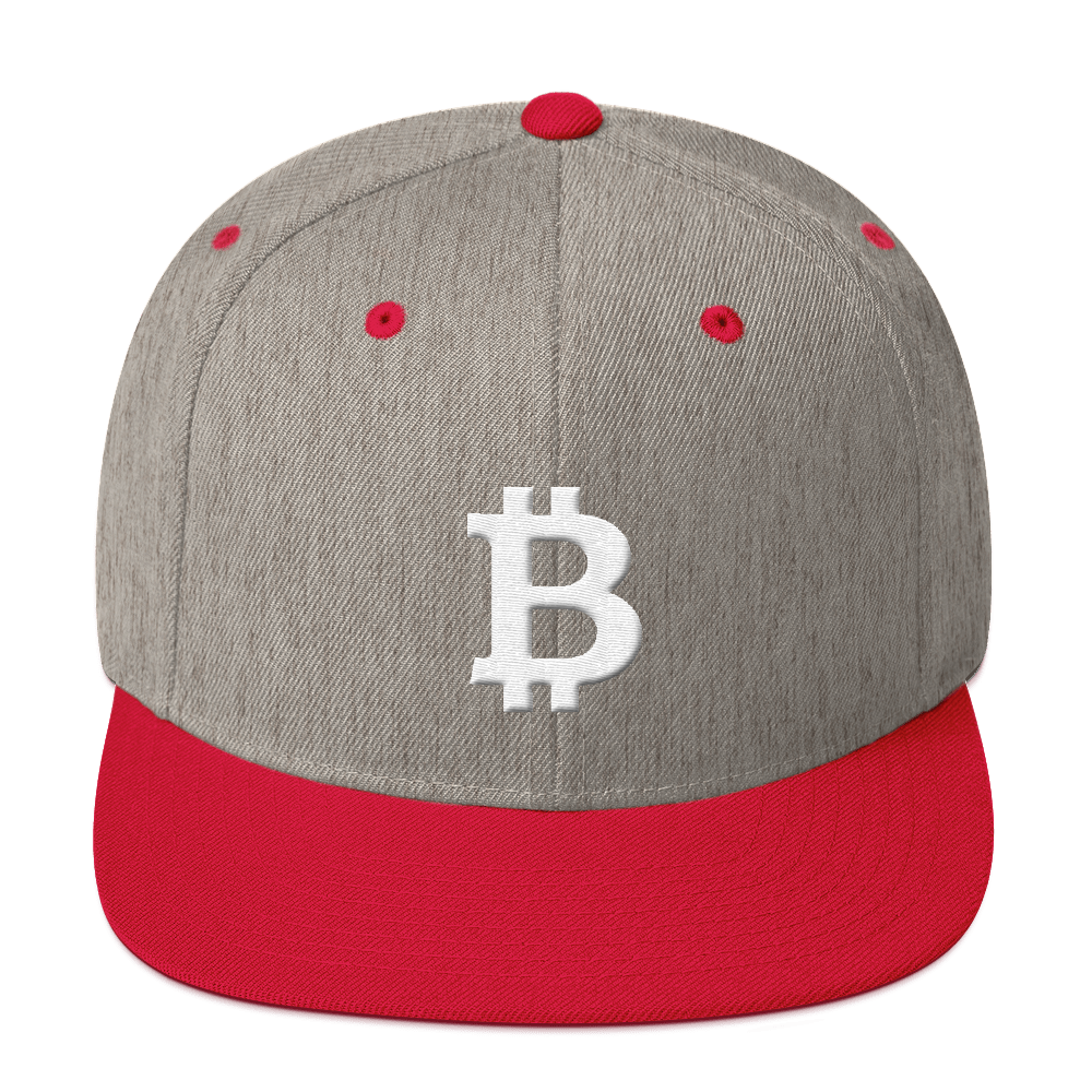 Bitcoin B Snapback Hat White  zeroconfs Heather Grey/ Red  