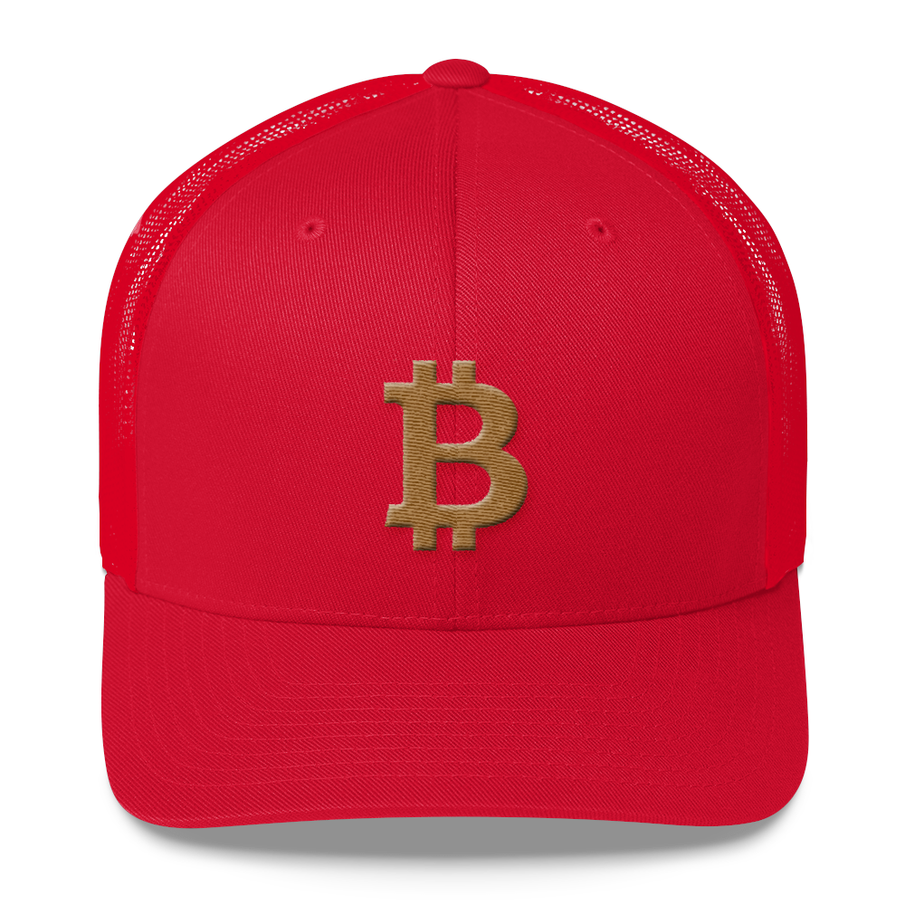 Bitcoin B Trucker Cap Gold  zeroconfs Red  