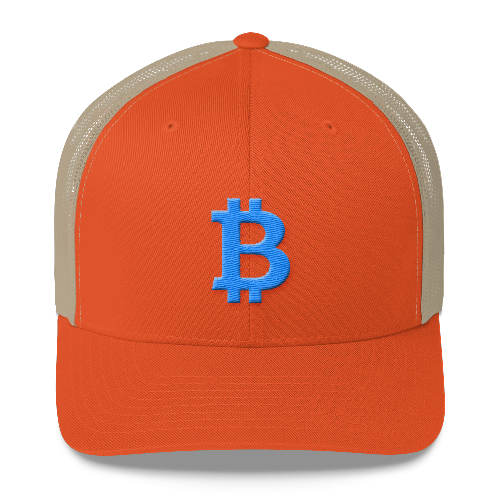 Bitcoin B Trucker Cap Teal  zeroconfs Rustic Orange/ Khaki  