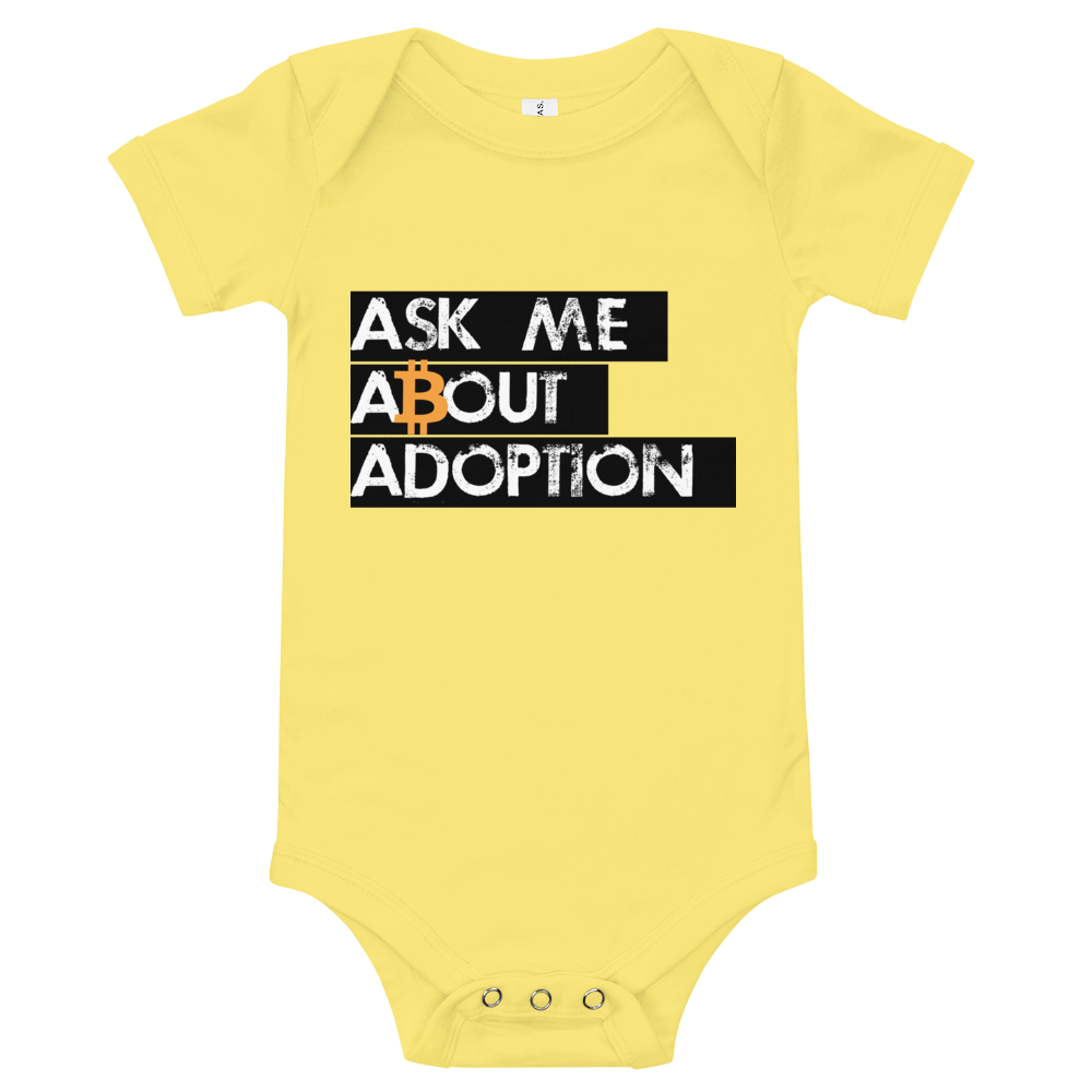 Ask Me About Adoption Bitcoin Baby Bodysuit  zeroconfs Yellow 3-6m 