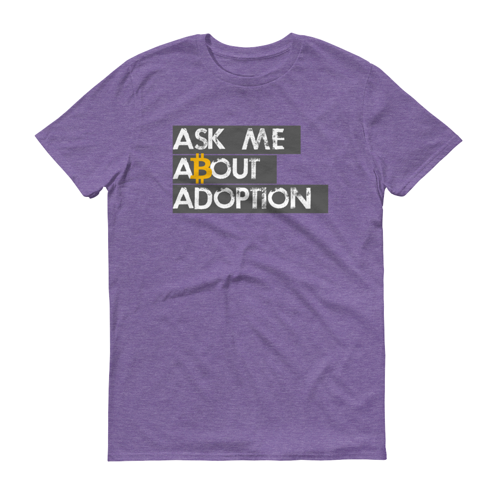 Ask Me About Adoption Bitcoin Short-Sleeve T-Shirt  zeroconfs Heather Purple S 