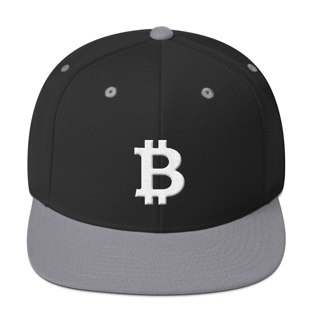 Bitcoin B Snapback Hat White  zeroconfs Black/ Silver  