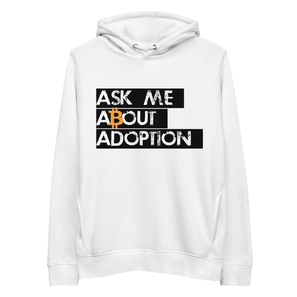 Ask Me About Adoption Bitcoin Premium Eco Hoodie  zeroconfs White S 