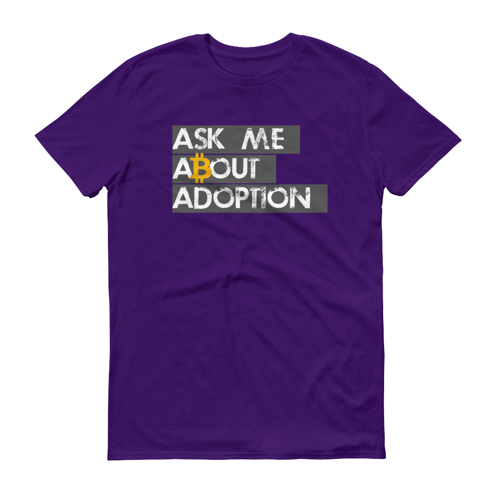 Ask Me About Adoption Bitcoin Short-Sleeve T-Shirt  zeroconfs Purple S 