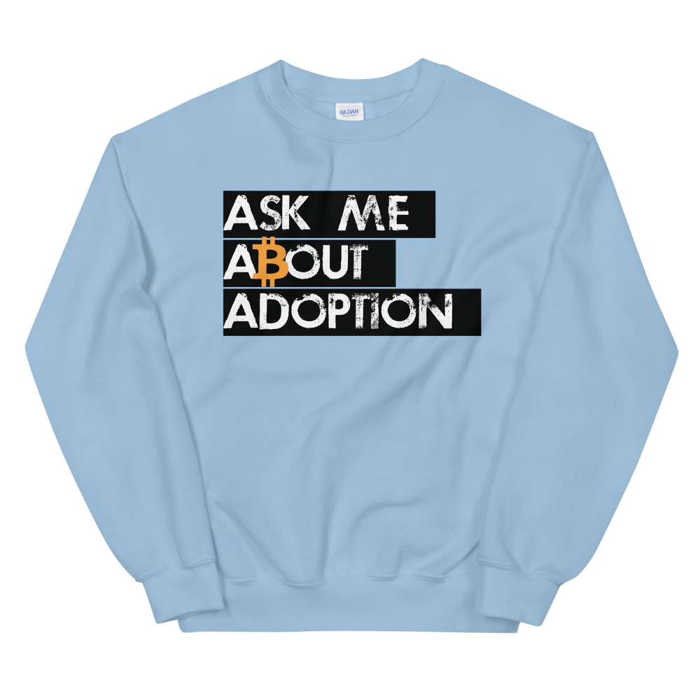 Ask Me About Adoption Bitcoin Sweatshirt  zeroconfs Light Blue S 