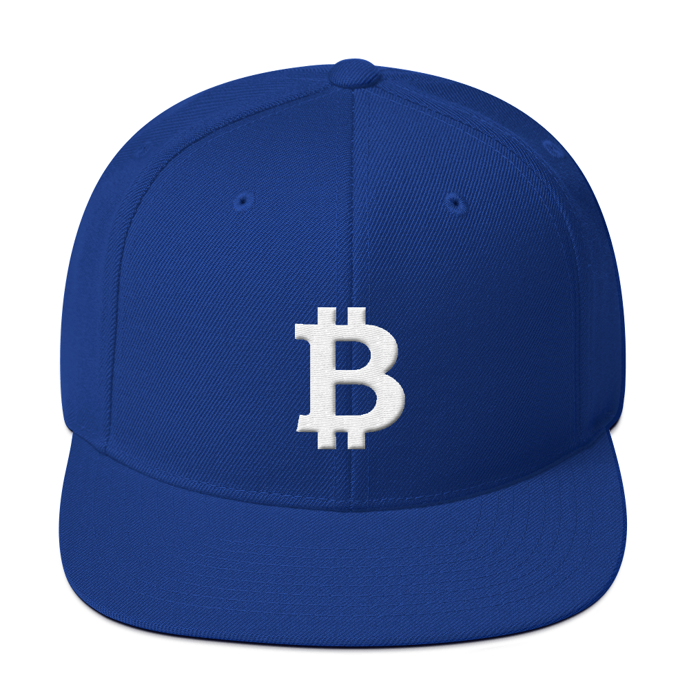 Bitcoin B Snapback Hat White  zeroconfs Royal Blue  