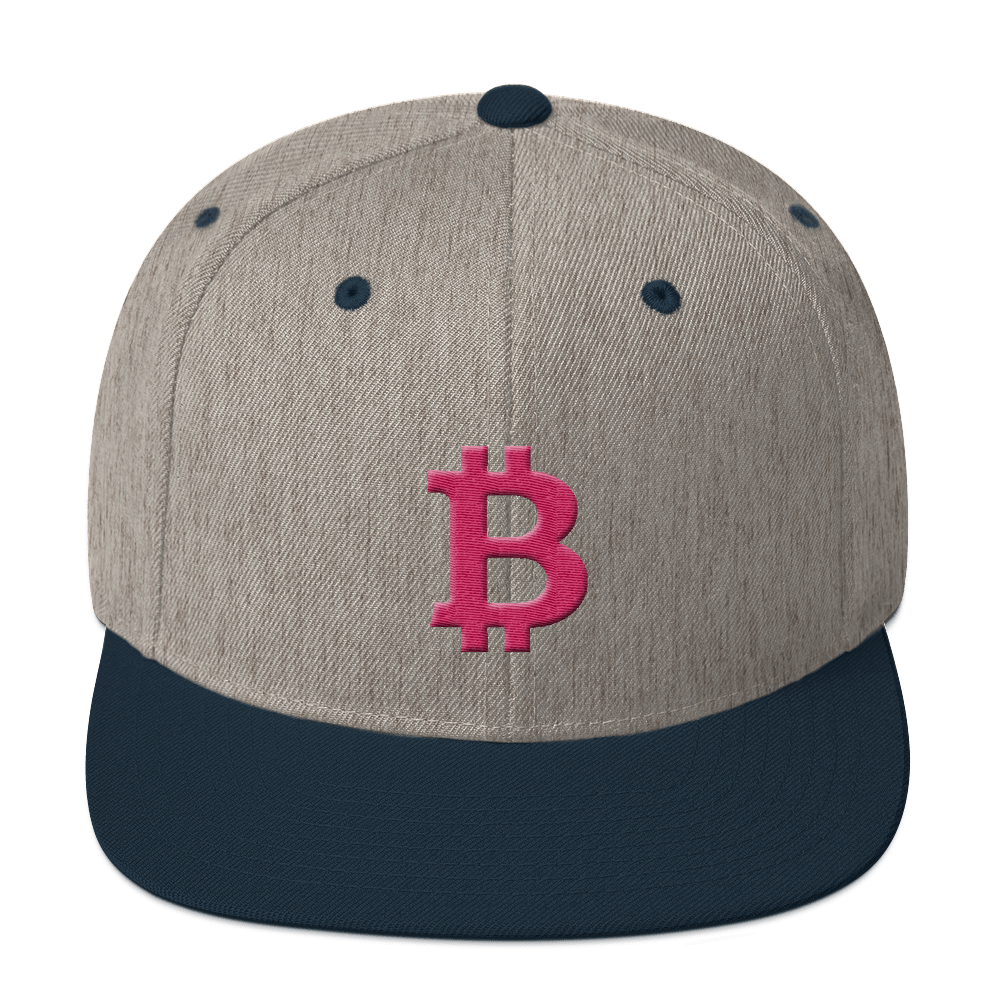 Bitcoin B Snapback Hat Pink  zeroconfs Heather Grey/ Navy  