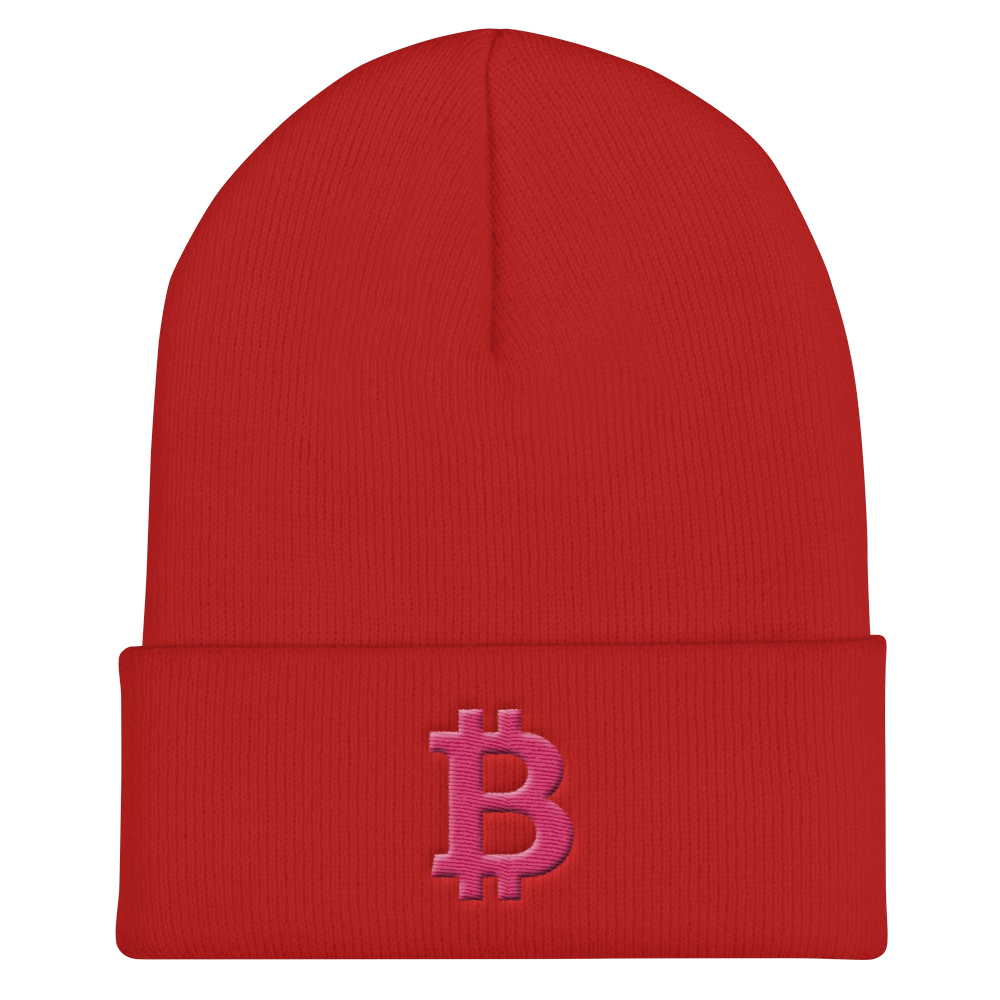 Bitcoin B Cuffed Beanie Pink  zeroconfs Red  