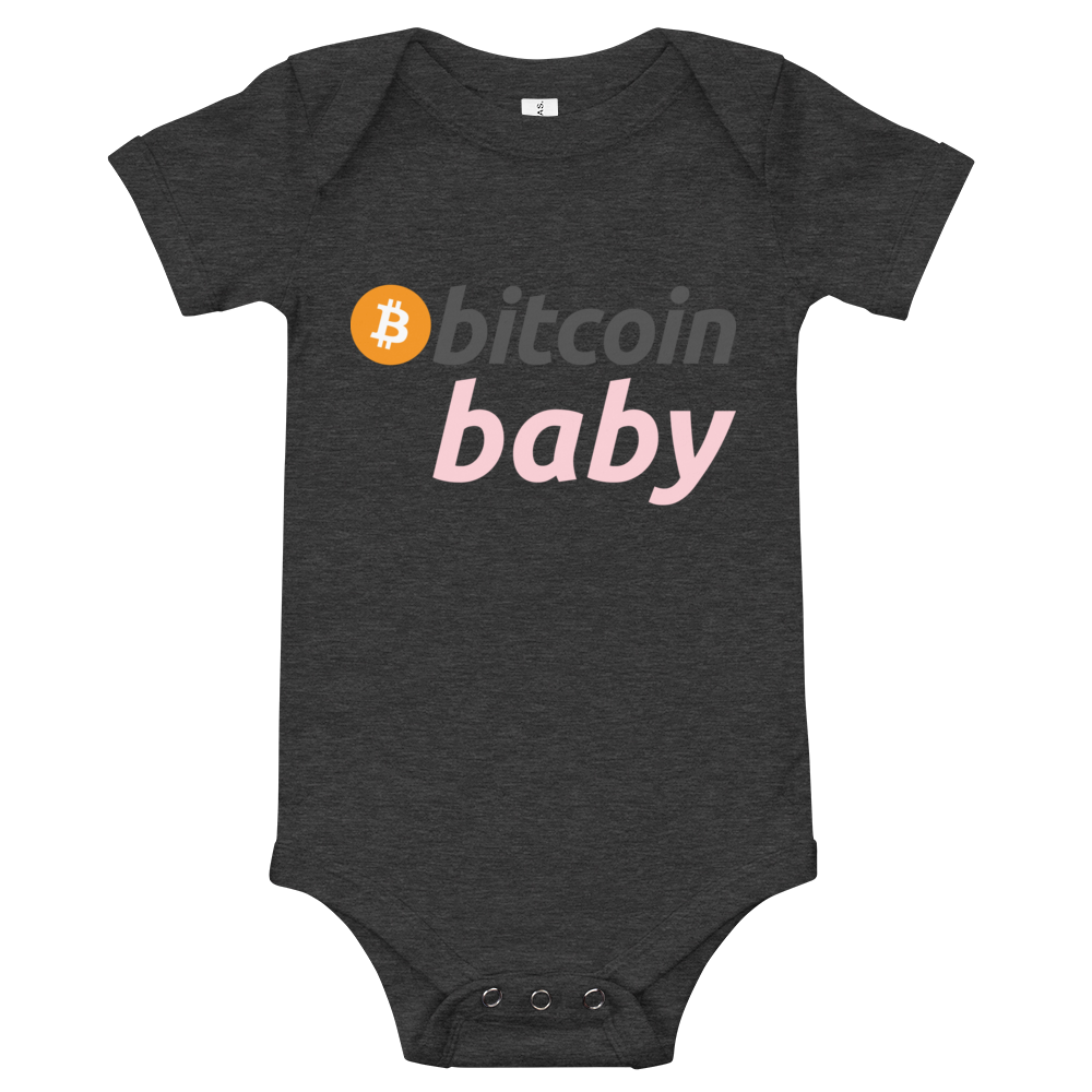 Bitcoin Baby Pink Logo Bodysuit  zeroconfs Dark Grey Heather 3-6m 