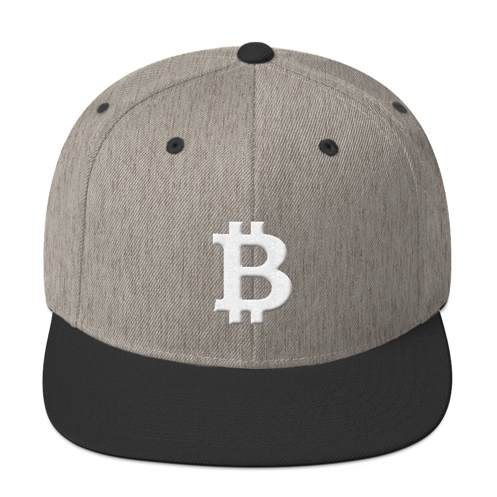 Bitcoin B Snapback Hat White  zeroconfs Heather/Black  