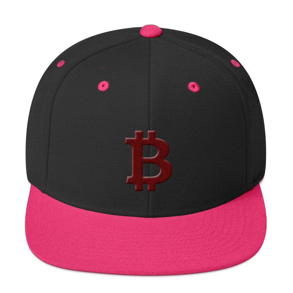 Bitcoin B Snapback Hat Maroon  zeroconfs Black/ Neon Pink  