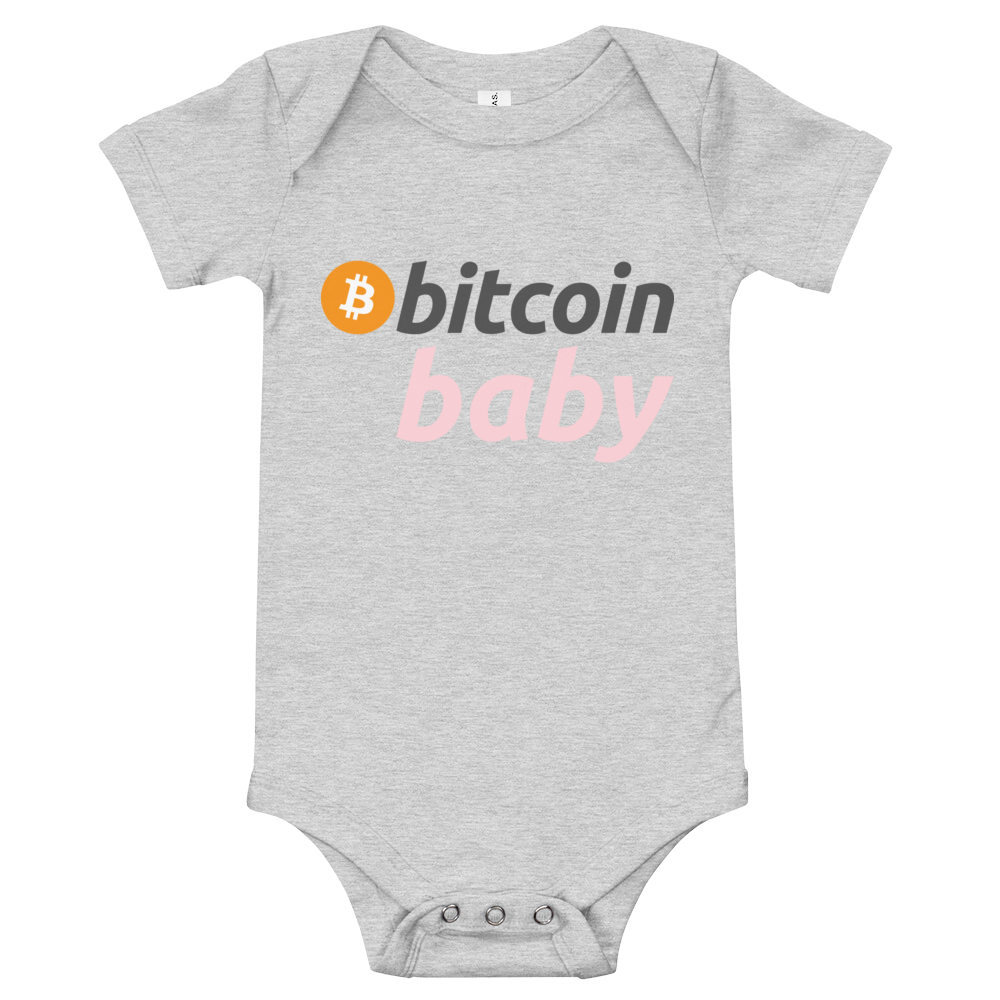 Bitcoin Baby Pink Logo Bodysuit  zeroconfs Athletic Heather 3-6m 
