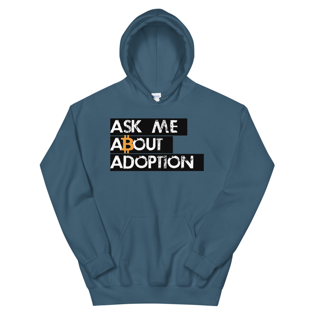 Ask Me About Adoption Bitcoin Hooded Sweatshirt  zeroconfs Indigo Blue S 
