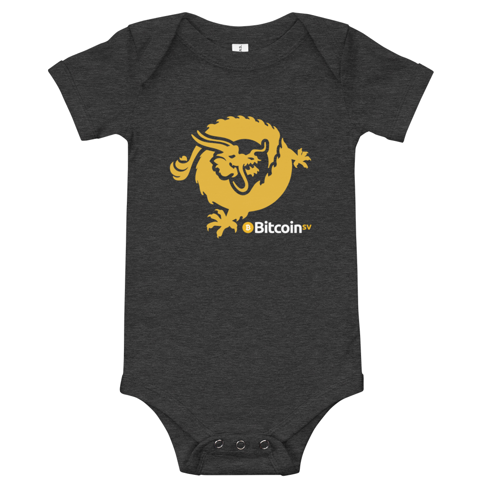 Bitcoin SV Dragon Baby Bodysuit  zeroconfs Dark Grey Heather 3-6m 