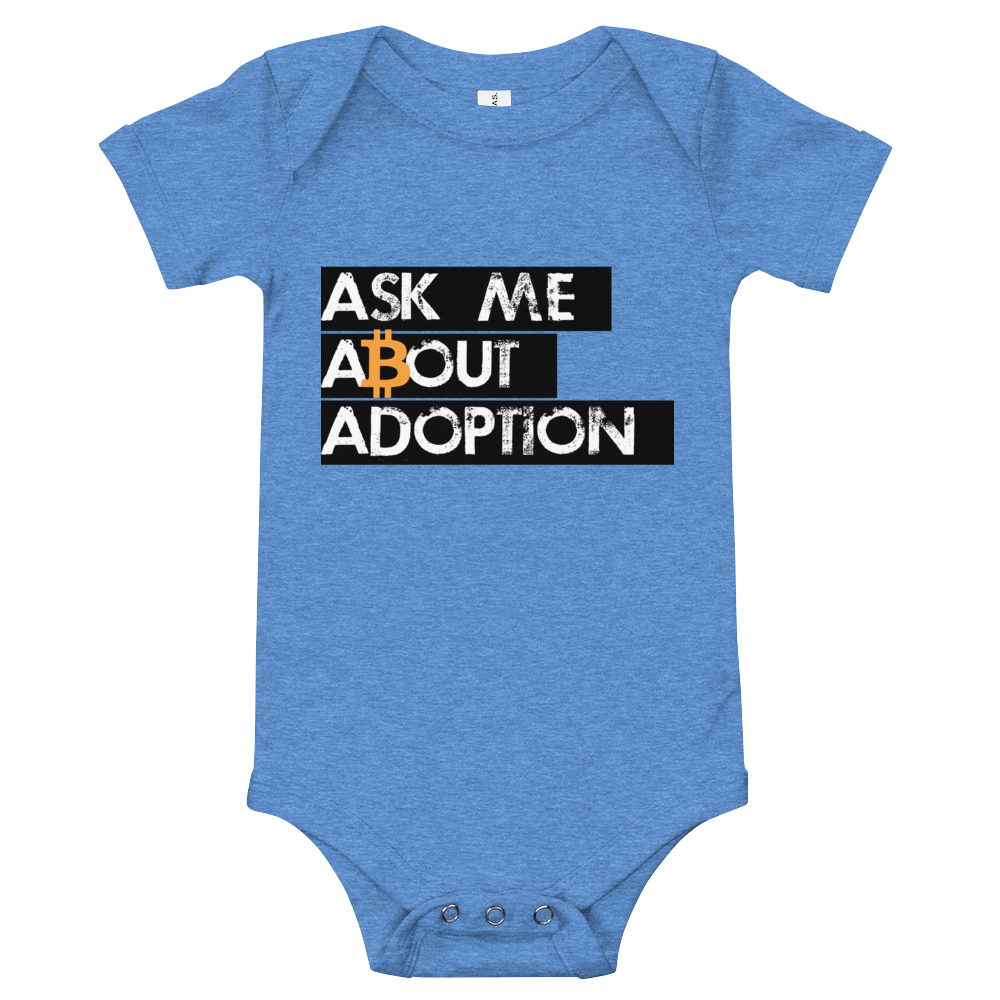 Ask Me About Adoption Bitcoin Baby Bodysuit  zeroconfs Heather Columbia Blue 3-6m 