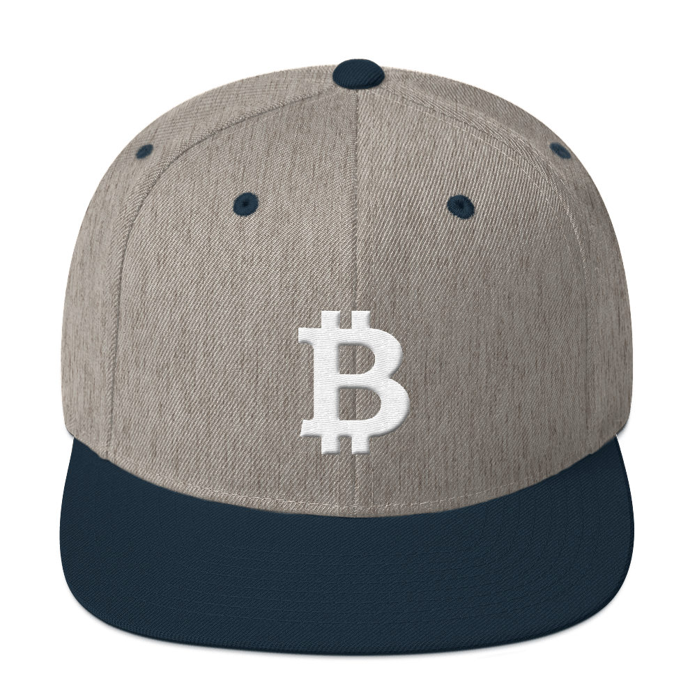 Bitcoin B Snapback Hat White  zeroconfs Heather Grey/ Navy  