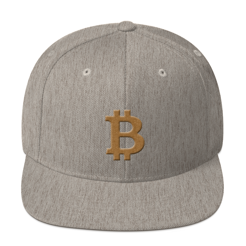 Bitcoin B Snapback Hat Gold  zeroconfs Heather Grey  