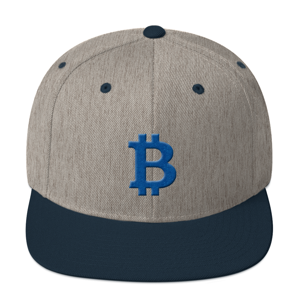 Bitcoin B Snapback Hat Blue  zeroconfs Heather Grey/ Navy  