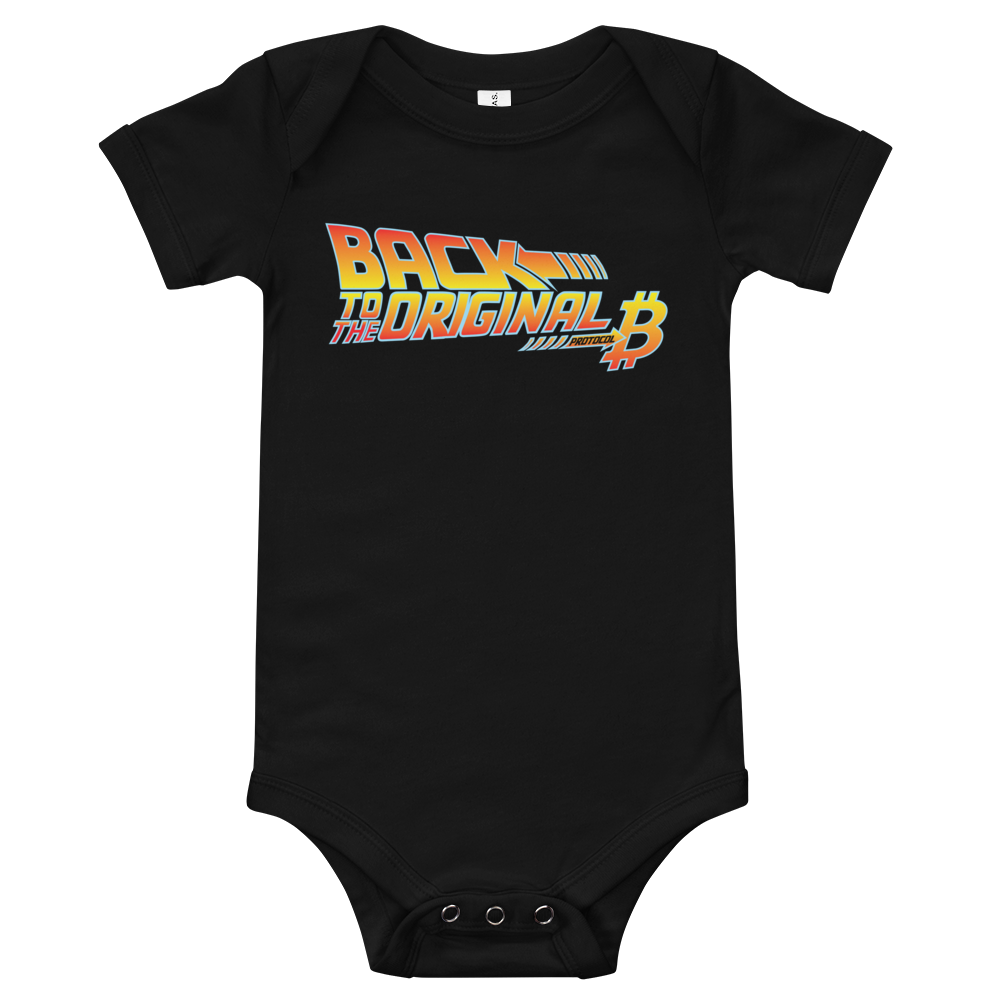 Back To The Original Bitcoin Protocol Baby Bodysuit  zeroconfs Black 3-6m 