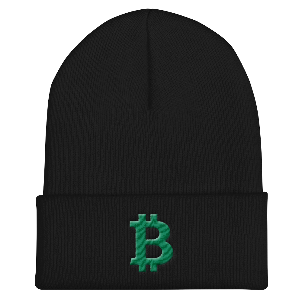 Bitcoin B Cuffed Beanie Green  zeroconfs Black  