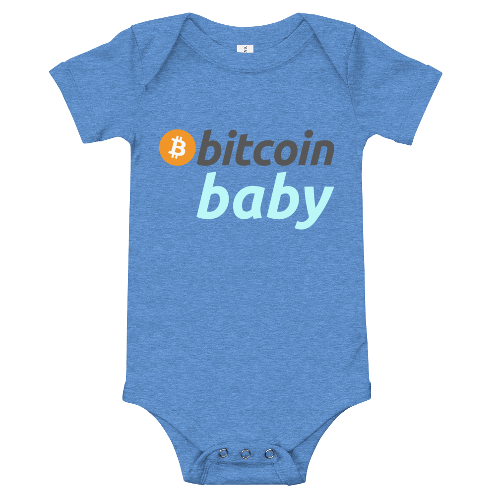Bitcoin Baby Blue Logo Bodysuit  zeroconfs Heather Columbia Blue 3-6m 