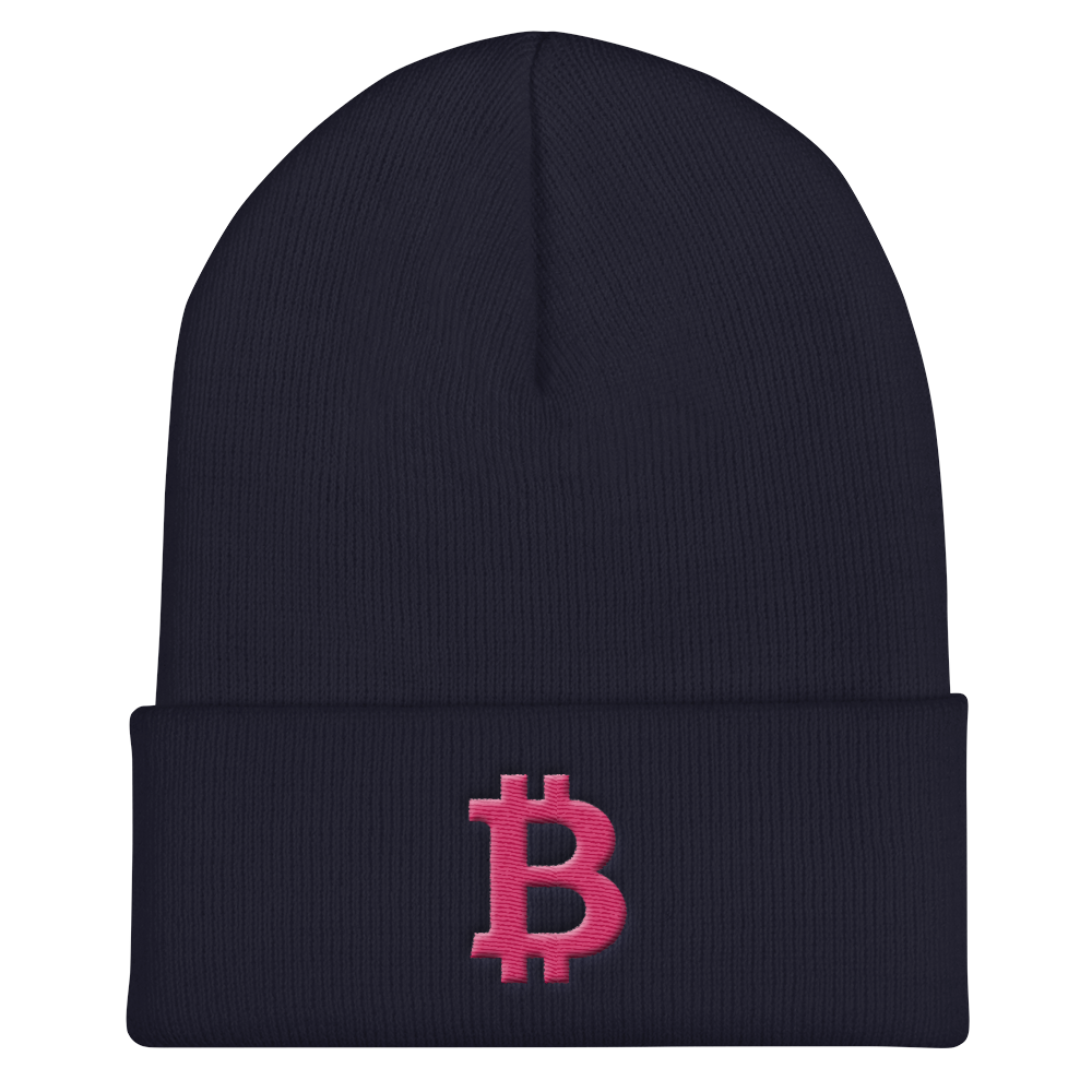 Bitcoin B Cuffed Beanie Pink  zeroconfs Navy  