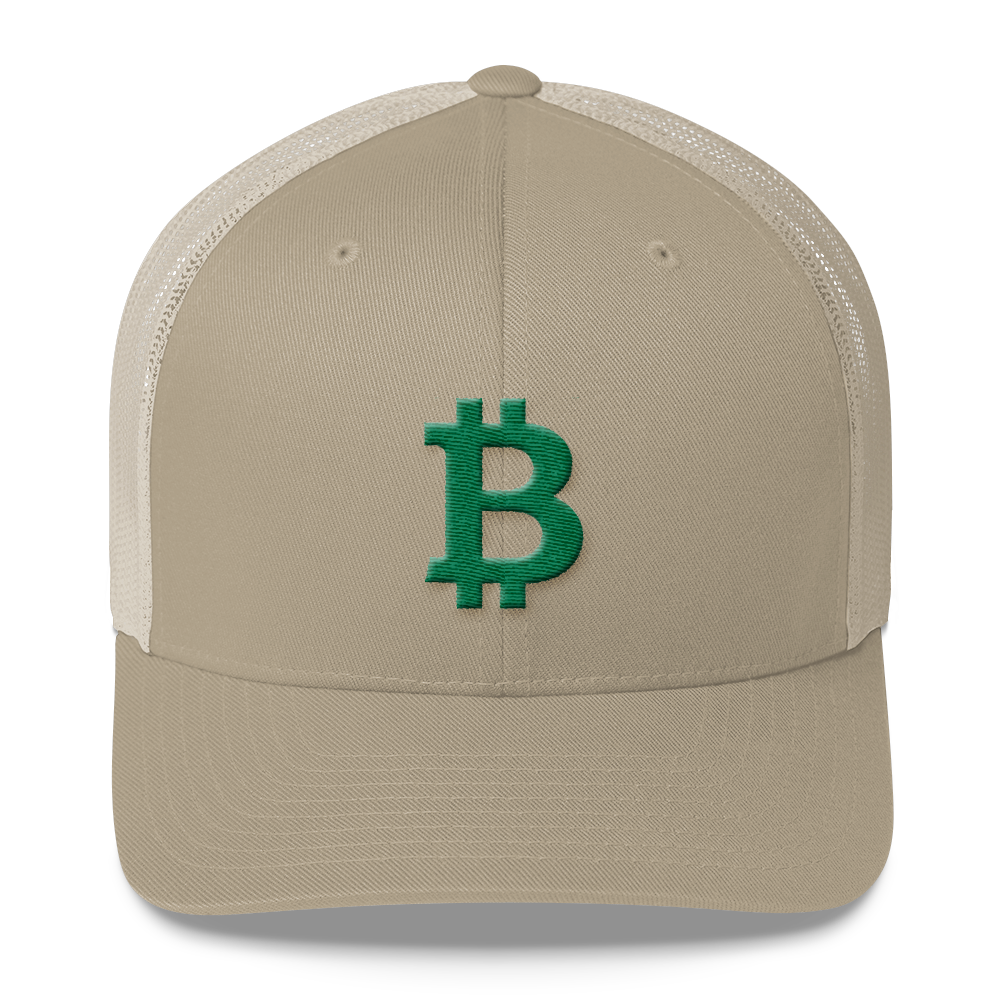 Bitcoin B Trucker Cap Green  zeroconfs Khaki  