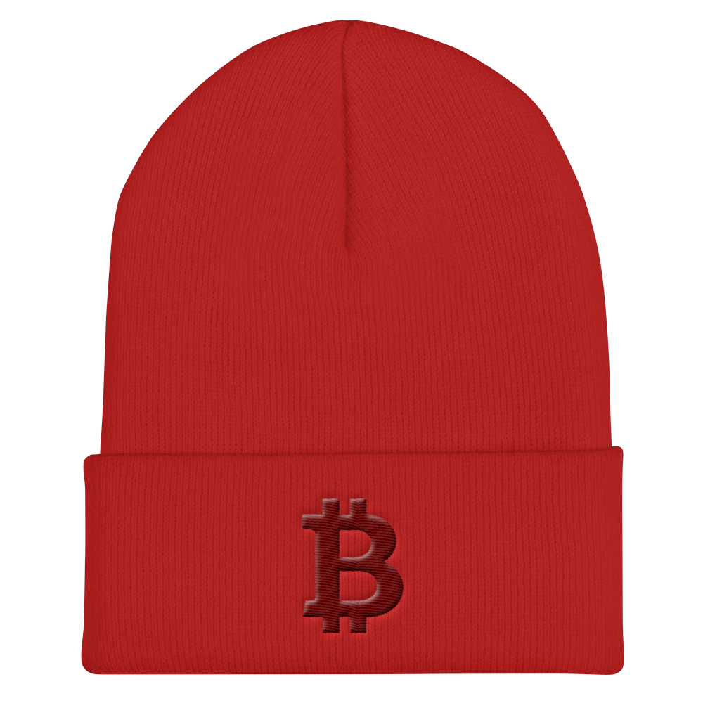 Bitcoin B Cuffed Beanie Maroon  zeroconfs Red  