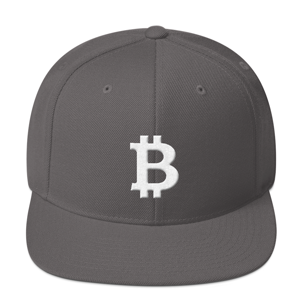 Bitcoin B Snapback Hat White  zeroconfs Dark Grey  
