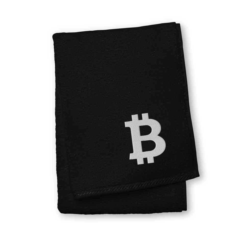 Bitcoin White Premium Embroidered Towel  zeroconfs Black Hand Towel 