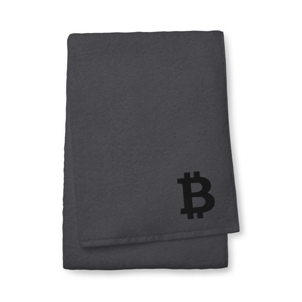 Bitcoin Black Premium Embroidered Towel  zeroconfs Graphite Bath Towel 