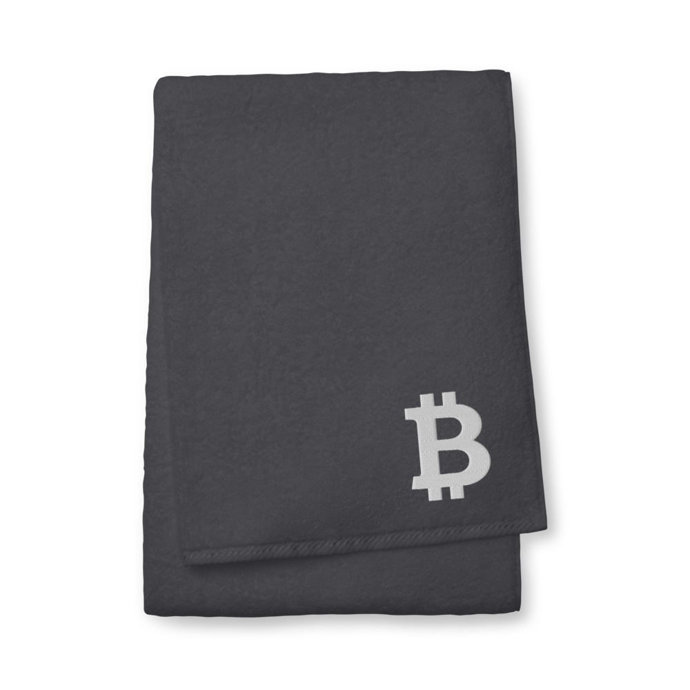 Bitcoin White Premium Embroidered Towel  zeroconfs Graphite Bath Towel 