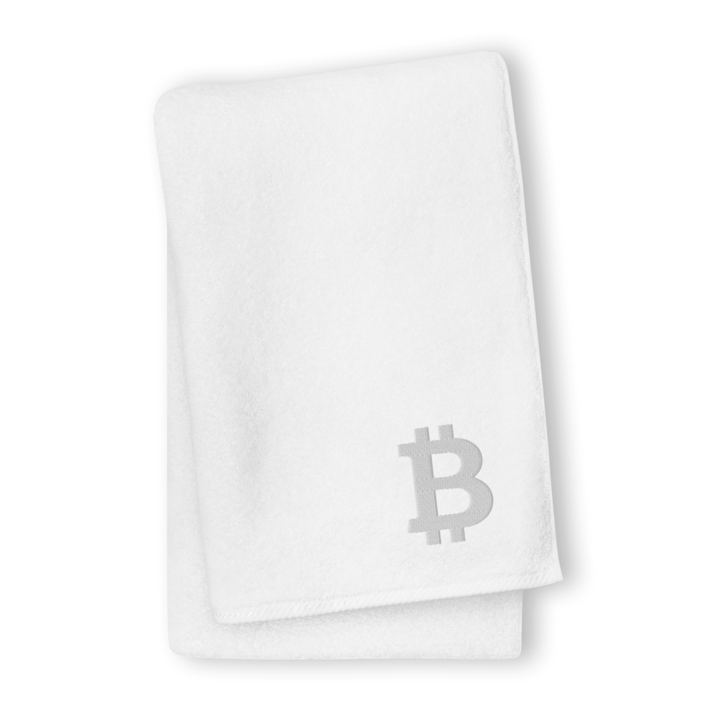 Bitcoin White Premium Embroidered Towel  zeroconfs White GIANT Towel 