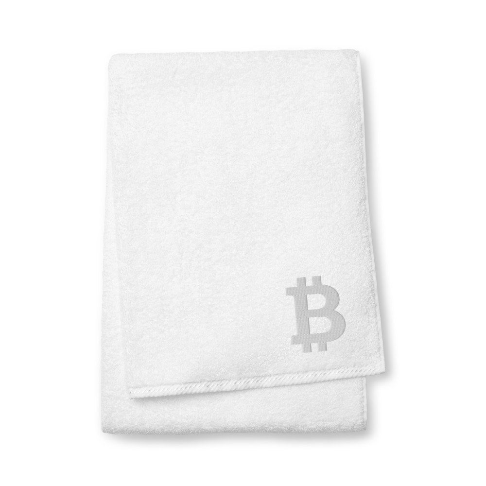 Bitcoin White Premium Embroidered Towel  zeroconfs White Bath Towel 