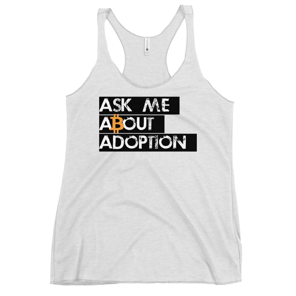 Ask Me About Adoption Bitcoin Women's Racerback Tank  zeroconfs Heather White XS 