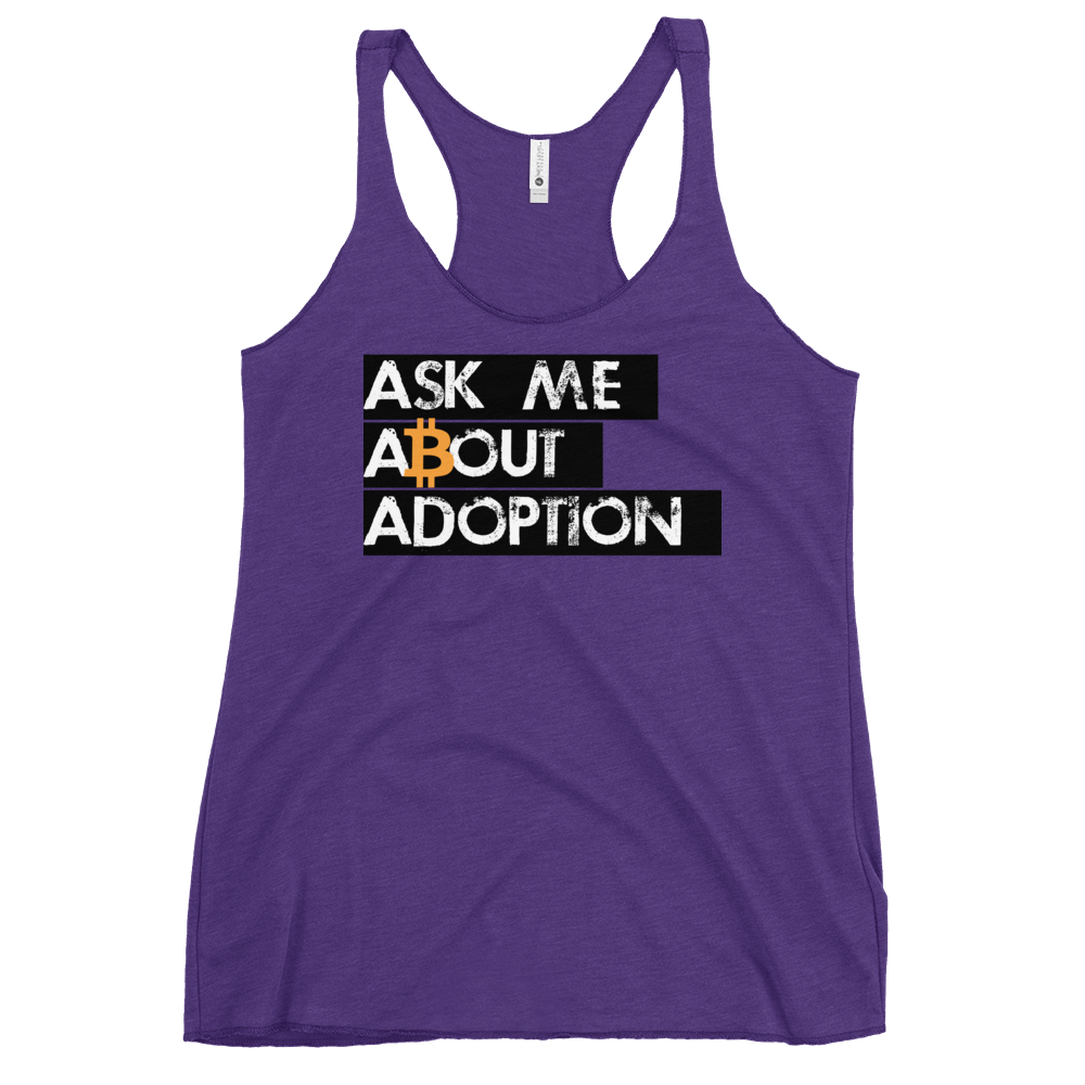 Ask Me About Adoption Bitcoin Women's Racerback Tank  zeroconfs Purple Rush XS 